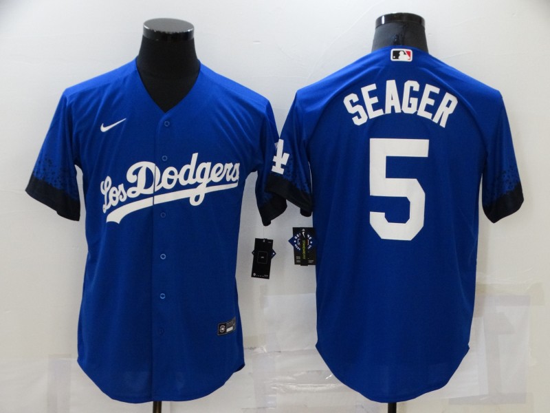 Men Los Angeles Dodgers #5 Seager Blue City Edition Game Nike 2021 MLB Jersey